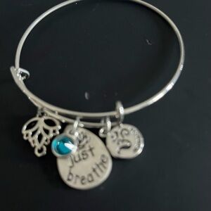 “Just Breathe “ Adjustable Silver Charm Bracelet